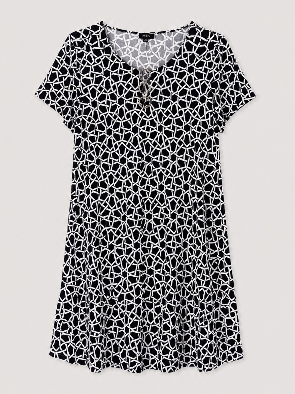 MSK Womens Midi Dress Size XL Geometric Stretch Career Resort Black White